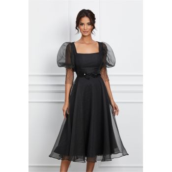 Rochie Nicoleta neagra cu glitter si strasuri