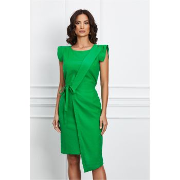 Rochie Rosalia verde petrecuta cu funda in talie
