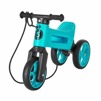 Bicicleta copii fara pedale 2 in 1 Funny Wheels Rider SuperSport AquaAqua, varsta 1-4 ani, transformabila din tricicleta cu doua roti spate in bicicleta cu o roata spate, anvelope de cauciuc plin, inaltime scaun 27-29 cm