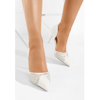 Pantofi cu toc eleganti Kelly albi
