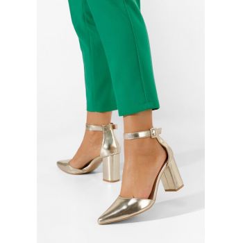 Pantofi cu toc gros Daphne albi ieftini