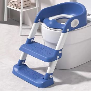 Reductor toaleta cu scarita si inaltime reglabila Little Mom Step by Step Blue