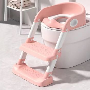 Reductor toaleta cu scarita si inaltime reglabila Little Mom Step by Step Pink