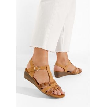 Sandale cu toc mic Heia kaki ieftina
