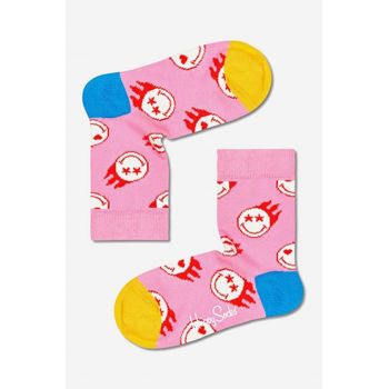 Happy Socks sosete copii Flaming SmileyWorld culoarea roz, Skarpetki dziecięce Happy Socks Flaming SmileyWorld KSMY01-3000