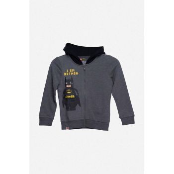 Lego hanorac de bumbac pentru copii culoarea gri, cu glugă, neted, Bluza Lego Wear Full Zip Hoodie 12010642 995