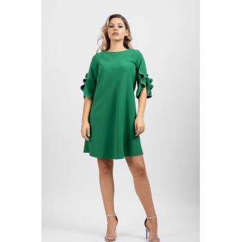 Rochie LaDonna verde cu funde si strasuri pe maneca