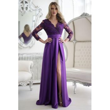 Rochie lunga eleganta din tafta mov cu broderie de firma originala