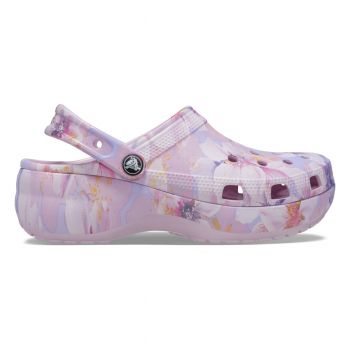 Saboți Crocs Classic Platform Cherry Blossom Clog Roz - Ballerina Pink/Floral de firma originali