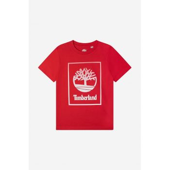 Timberland tricou de bumbac pentru copii Short Sleeves Tee-shirt culoarea rosu, cu imprimeu
