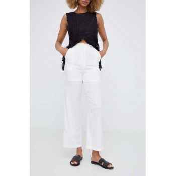 Answear Lab pantaloni din in culoarea alb, drept, high waist