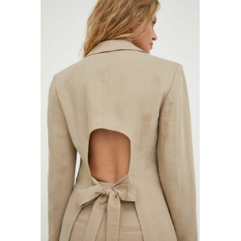Herskind blazer din amestec de in culoarea bej, un singur rand de nasturi, neted