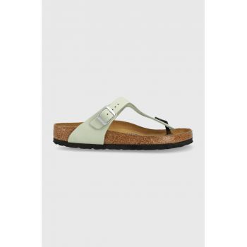 Birkenstock șlapi din piele întoarsă Gizeh SFB femei, culoarea verde, cu toc plat 1023973-pgreen