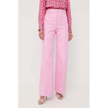Victoria Beckham pantaloni femei, culoarea roz, lat, high waist