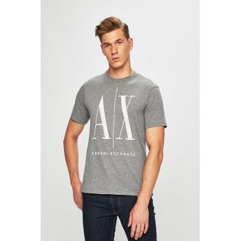 Armani Exchange tricou din bumbac Culoarea gri, cu imprimeu ieftin