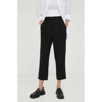 Drykorn pantaloni din in culoarea negru, fason tigareta, high waist