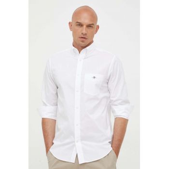 Gant camasa din bumbac barbati, culoarea alb, cu guler button-down, regular de firma originala