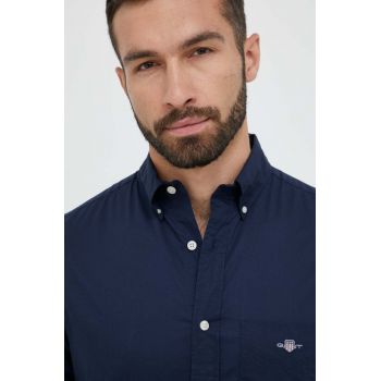 Gant camasa din bumbac barbati, culoarea albastru marin, cu guler button-down, regular de firma originala