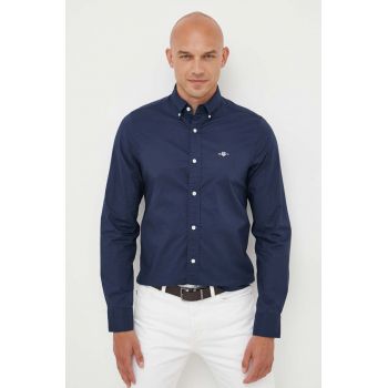 Gant camasa din bumbac barbati, culoarea albastru marin, cu guler button-down, slim