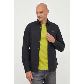 Gant camasa din bumbac barbati, culoarea negru, cu guler button-down, slim de firma originala