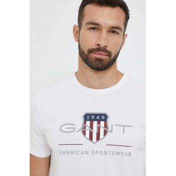 Gant tricou din bumbac culoarea alb, cu imprimeu