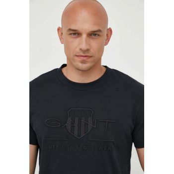 Gant tricou din bumbac barbati, culoarea negru, cu imprimeu ieftin