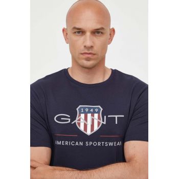 Gant tricou din bumbac culoarea albastru marin, cu imprimeu ieftin