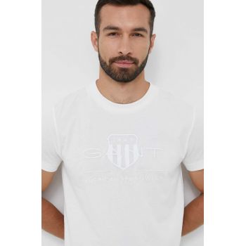 Gant tricou din bumbac barbati, culoarea alb, cu imprimeu ieftin