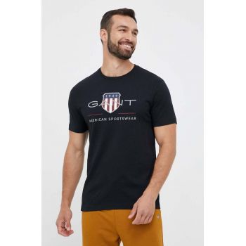 Gant tricou din bumbac culoarea negru, cu imprimeu de firma original