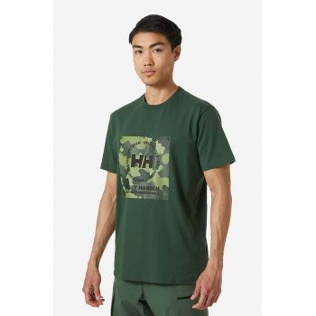 Helly Hansen tricou din bumbac culoarea verde, cu imprimeu 53976-001