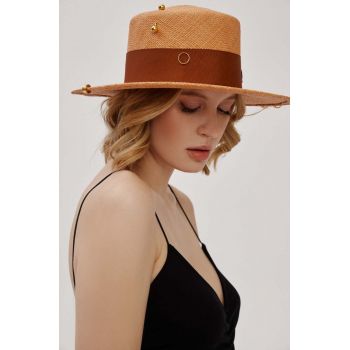 LE SH KA headwear palarie Brown Gold Canotier culoarea maro de firma originala