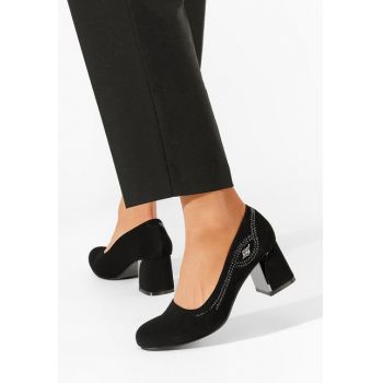 Pantofi cu toc gros eleganti Evve negri ieftini