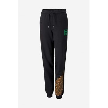 Puma pantaloni de trening din bumbac pentru copii x Minecraft culoarea negru, cu imprimeu