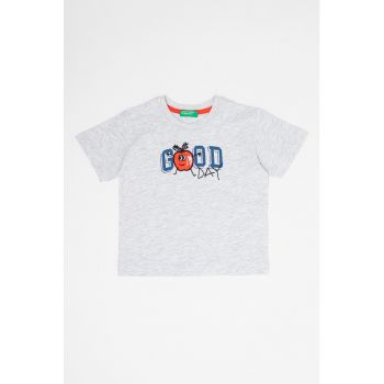 Tricou de bumbac cu decolteu la baza gatului