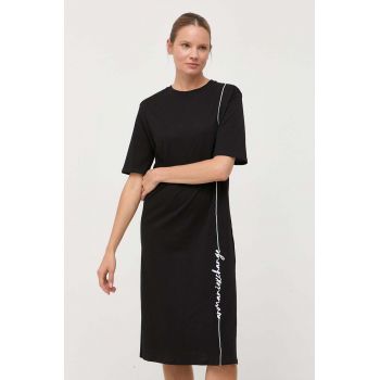 Armani Exchange rochie din bumbac culoarea negru, midi, drept la reducere