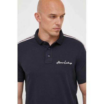 Armani Exchange tricou polo barbati, culoarea albastru marin, cu imprimeu