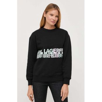 Karl Lagerfeld bluza femei, culoarea negru, cu imprimeu