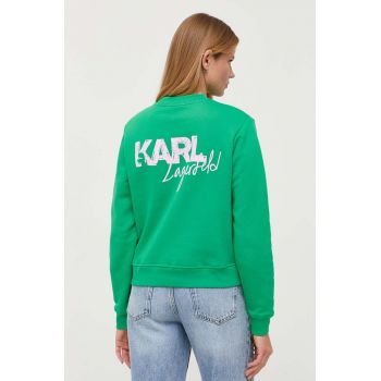 Karl Lagerfeld bluza femei, culoarea verde, cu imprimeu