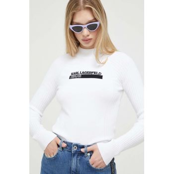 Karl Lagerfeld Jeans pulover femei, culoarea alb, cu turtleneck