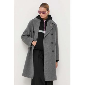 Karl Lagerfeld palton de lana culoarea gri, de tranzitie de firma original