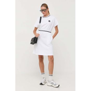 Karl Lagerfeld rochie din bumbac culoarea alb, mini, evazati