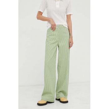 Remain pantaloni femei, culoarea verde, drept, high waist