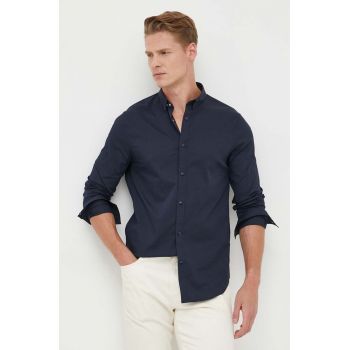 Armani Exchange camasa barbati, culoarea albastru marin, cu guler button-down, slim de firma originala