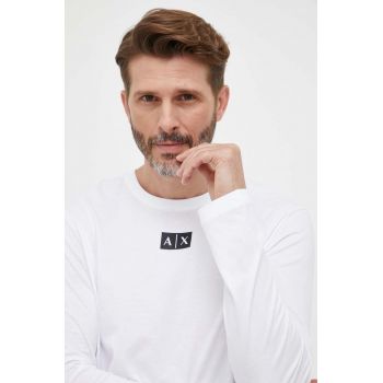 Armani Exchange longsleeve din bumbac culoarea alb, cu imprimeu