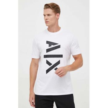 Armani Exchange tricou din bumbac culoarea alb, cu imprimeu la reducere