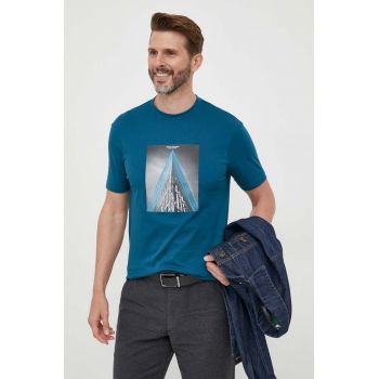Armani Exchange tricou din bumbac culoarea turcoaz, cu imprimeu
