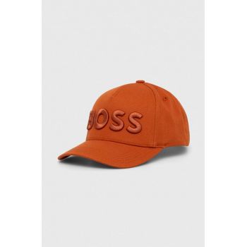 BOSS șapcă de baseball din bumbac culoarea portocaliu, cu imprimeu de firma originala