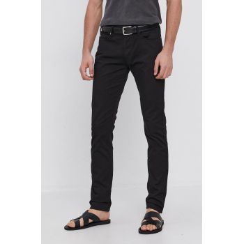 Emporio Armani pantaloni barbati, culoarea negru, mulata