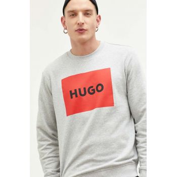 HUGO hanorac de bumbac bărbați, culoarea gri, cu imprimeu 50467944