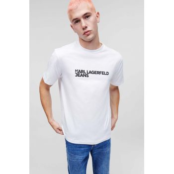 Karl Lagerfeld Jeans tricou din bumbac culoarea alb, cu imprimeu